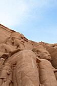 Low angle view at giant statues at Temple of Rameses II., Abu Simbel, Egypt, Africa