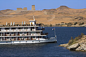Cruise ship and the Temple of Dakka, Lake Nasser, Egypt, Africa