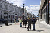 People strolling along main street of Punta Arenas, Magallanes y de la Antartica Chilena, Patagonia, Chile, South America, America