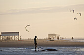 Windsurfer on the beach at St Peter-Ording, Evening light, Schleswig-Holstein, North Sea coast, Germany