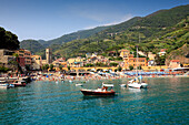 Harbour and beach, Monterosso al Mare, Cinque Terre, Liguria, Italian Riviera, Italy, Europe