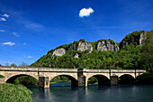 Danube bridge near Hausen, Upper Danube nature park, Danube river, Baden-Württemberg, Germany