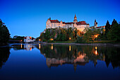 Sigmaringen castle in the evening light, Upper Danube nature park, Danube river, Baden-Württemberg, Germany