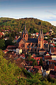 View over the town towards the cathedral, Parish church of St. Peter, Heppenheim, Hessische Bergstrasse, Hesse, Germany