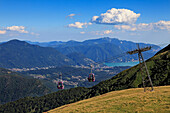 Seilbahn zur Bergstation Alpe Foppa, Blick nach Lugano und zum Lago di Lugano, Bergwanderung zum Monte Tamaro, Tessin, Schweiz