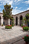 Interior courtyards and architecture of the Santa Catalina Monastery in Arequipa, Peru, South America