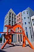 Lao Tzu sculpture by Mark di Suvero Denver Art Museum, Acoma Plaza with the Denver Central Library in back, Civic Center Cultural Complex, Denver, Colorado USA