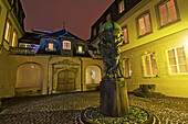 Colmar, Museum Bartholdi, birthplace of Auguste Bartholdi, creator of New York`s Statue of Liberty, sculpture of Bartholdi in the courtyard, Alsace, France