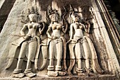 bas relief art inside the ancient Khmer temples of Angkor Wat in Cambodia