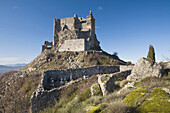 Overview of Trevejo Castle and its cemetery  Trevejo  Villamiel  Sierra de Gata  Caceres province  Extremadura  Spain