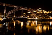 Night view of the Don Luis I Bridge, over the Douro river  World Heritage  Oporto  Portugal