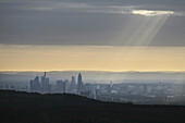 View to the skyline from Taunus mountains, Frankfurt am Main, Hesse, Germany
