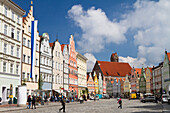 Gothic town houses, old town, Landshut, Lower Bavaria, Germany