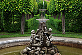 Fountain at the rococo garden, Veitshöchheim castle, Main river, Franconia, Bavaria, Germany