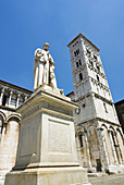 Monument to Francesco Burlamacchi in front of Church of San Michele in Foro, Lucca. Tuscany, Italy