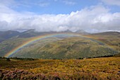 Great Britain, Scotland, West Highland Way, Kingshouse-Kinlochleven trail, Rainbow over Mamore mountains