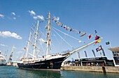 Tall ship ´Tenacious´ berthed in Southampton during the Southampton International Boat Show