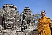 Monk in Temples of Bayon  Angkor site  Cambodia