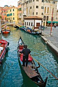 Lone gondolier in Venice Italy Europe