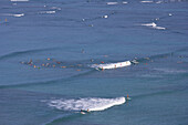 Surfer in the sea in the morning, Waikiki Beach, Honolulu, Oahu, Hawaii, USA, America