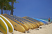 Surfboards at Waikiki Beach, Honolulu, Oahu, Island, Hawaii, USA, America