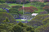 Flagpole and trees at National Memorial Cemetery of the Pacific, Honolulu, Oahu, Hawaii, USA, America