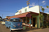 Cars in front of a shop at Haleiwa, North Shore, Oahu, Hawaii, USA, America