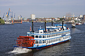 Schaufelraddampfer Louisiana Star auf der Elbe am Hamburger Hafen, Hamburg, Hamburg, Deutschland, Europa