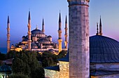 Mosque Sultan Ahmet Blue Mosque  At right Dome and minaret of Firuz Aga Mosque  Istanbul  Turkey