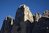 The Drei Zinnen, Tre Cime di Lavaredo, in South Tyrol, Alto Adige  The Drei Zinnen are one of the icons of the european alps and a major tourist attraction on all seasons    Toblach, Nature Park Sextener Dolomiten, South Tyrol, Italy