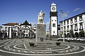The main square in downtown Ponta Delgada, the largest city in the Azores islands, Portugal