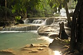 Erawan Waterfall, a seven-tiered waterfall in Erawan National Park, Kanchanaburi Province, Thailand
