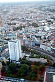 Aerial view of Dirkenstrasse area from the TV Tower, Berlin, Germany  Tilted lens used for a shallower depth of field and to create, combined with the aerial view, a miniaturization effect