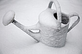 Snow covered watering can