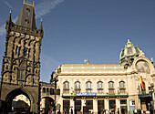 Czech republic. Prague. Gunpodwer Tower and City Hall.