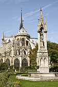 France, Paris 75  Notre-Dame cathedral and Fountain of the Virgin in Jean XXIII garden