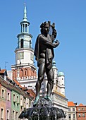 Orpheus statue and Town Hall, Old Market Square, Poznan, Poland
