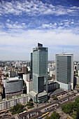 Poland, Warsaw, downtown financial district, aerial view