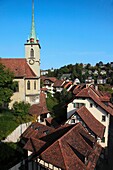Switzerland, Berne, Nydegg Church, old town general aerial view