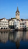 Switzerland, Zurich, St Peter Church, Limmat River