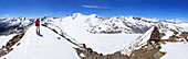Woman standing on summit Im Hinteren Eis, Schnals valley, Oetztal Alps, Vinschgau, Trentino-Alto Adige/Südtirol, Italy