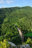 Zug fährt über Kalte Rinn-Viadukt, Semmeringbahn, UNESCO Weltkulturerbe Semmeringbahn, Niederösterreich, Österreich