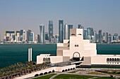 Museum of Islamic Art and Corniche skyline, Doha, Qatar