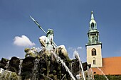 Neptune Fountain and St Mary's Church, Alexanderplatz, Berlin, Germany