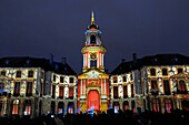 City Hall and light show designed by Benoît Quero for Christmas, Rennes, Ille-et-Vilaine, Brittany, France