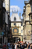 Rue du Gros Horloge in old town, Rouen, Seine Maritime, Upper Normandy, France