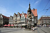 D-Bremen, Weser, Freie Hansestadt Bremen, market place, residential buildings, Roland statue, UNESCO World Heritage Site