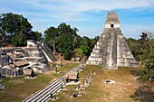 Great Plaza and Temple of the Giant Jaguar. Temple I. Mayan ruins of Tikal. Guatemala.