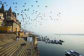 Ghats on the Ganges river, Varanasi. Uttar Pradesh, India