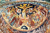 Romania, Moldavia Region, Southern Bucovina, Probota Monastery, Frescos, wall paintings, biblical scenes
